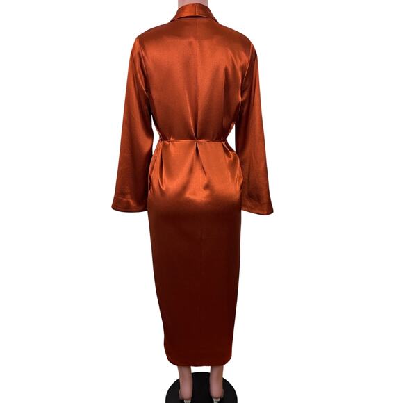 Tularosa (Revolve) Lani Satin Jacket Robe Kimono Bronze Orange XS flare sleeve - Picture 4 of 12